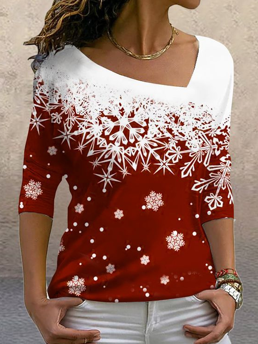 Casual Christmas Print Long Sleeve Chic T-shirt