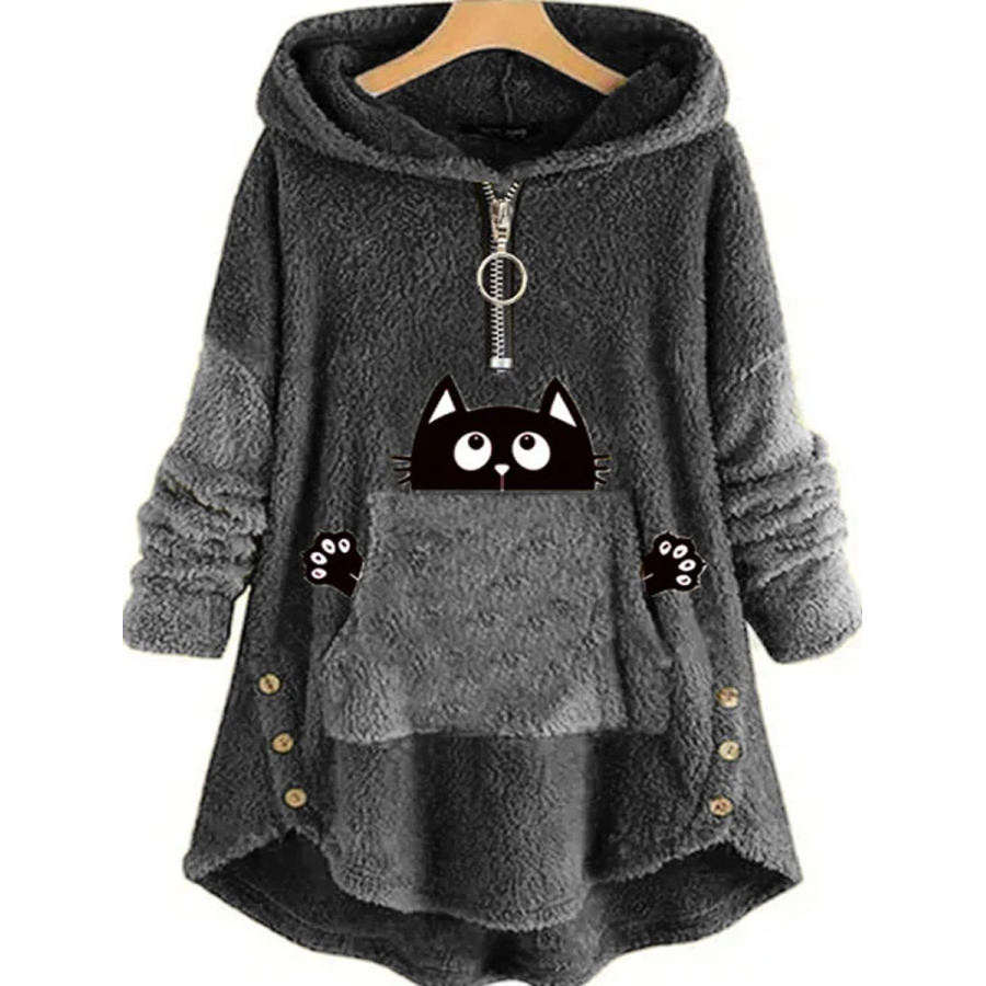 

Casual Oversized Cat Print Sherlock Hooded Jacket