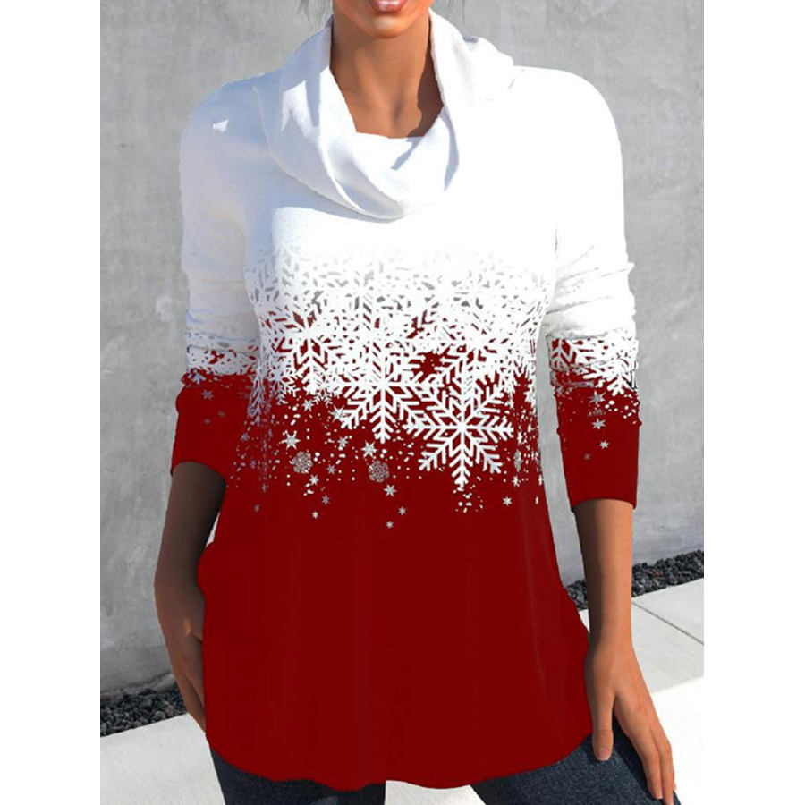 

Casual Loose Christmas Snowflake Print Long Sleeve T-shirt
