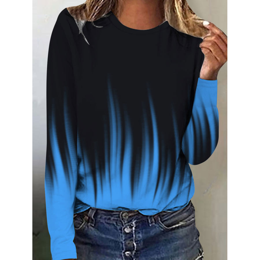

Round Neck Casual Loose Gradient Print Long Sleeve T-shirt