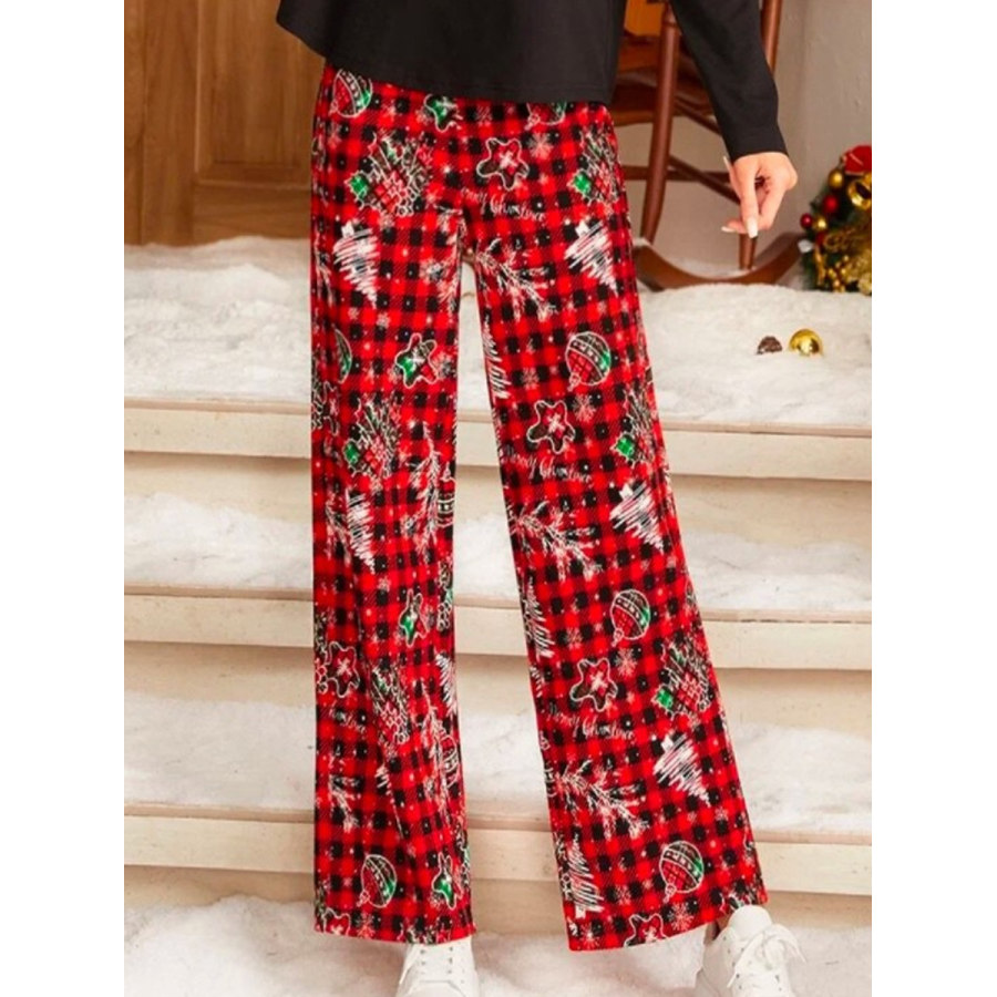 

Casual Loose Check Christmas Print Home Elastic Pants