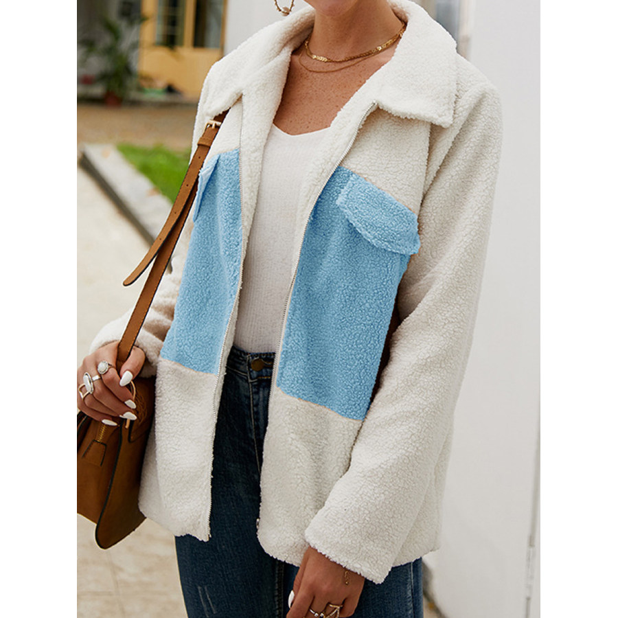 

Casual Paneled Lapel Pocket Plush Thermal Coat