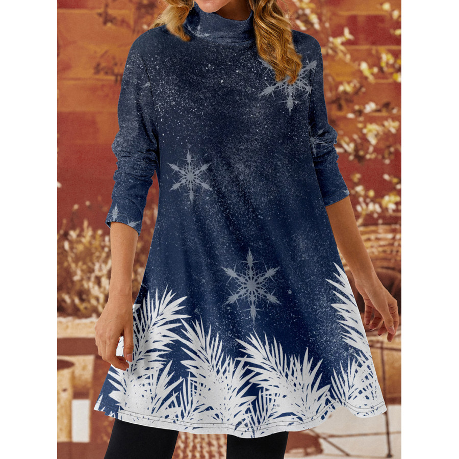 

Casual Christmas Print Turtleneck Long Sleeve Short Dress