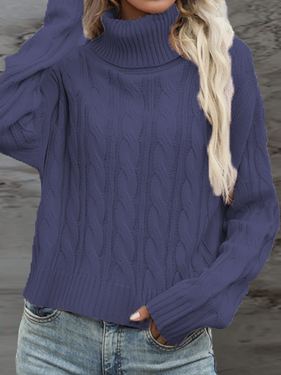 Turtleneck Casual Loose Solid Chic Color Sweater Pullover