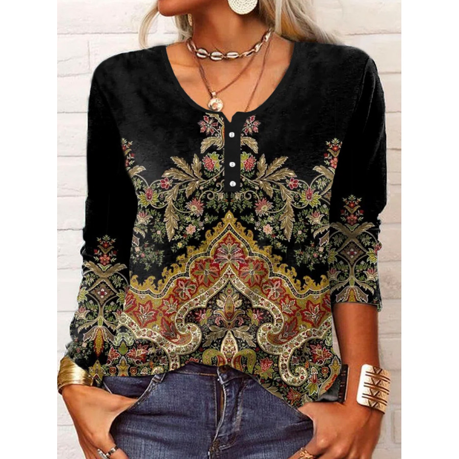 

Vintage Print Crew Neck Long Sleeve T-Shirt