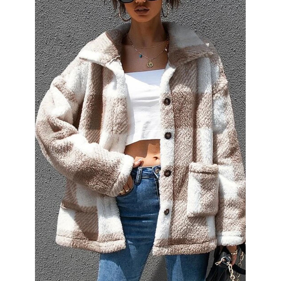 

Casual Loose Checked Cozy Plush Single Breasted Coat