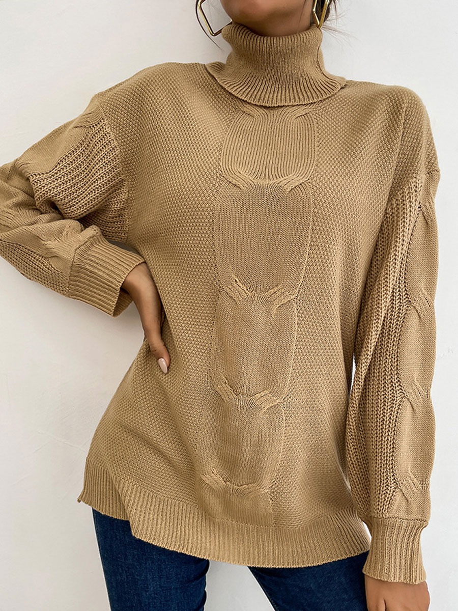 Casual Loose Solid Color Turtleneck Pullover