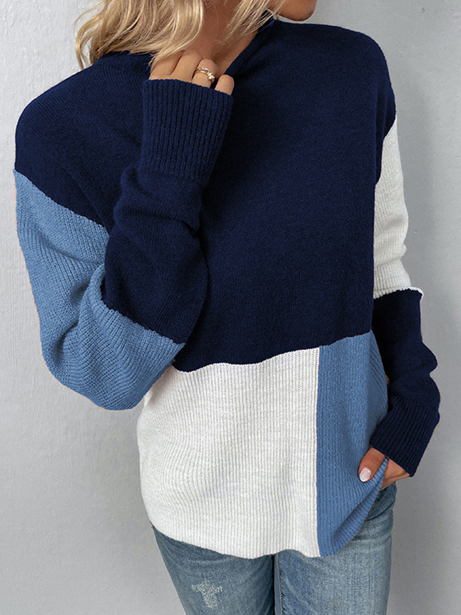 Casual Colorblock Half Turtleneck Long Sleeve Sweater