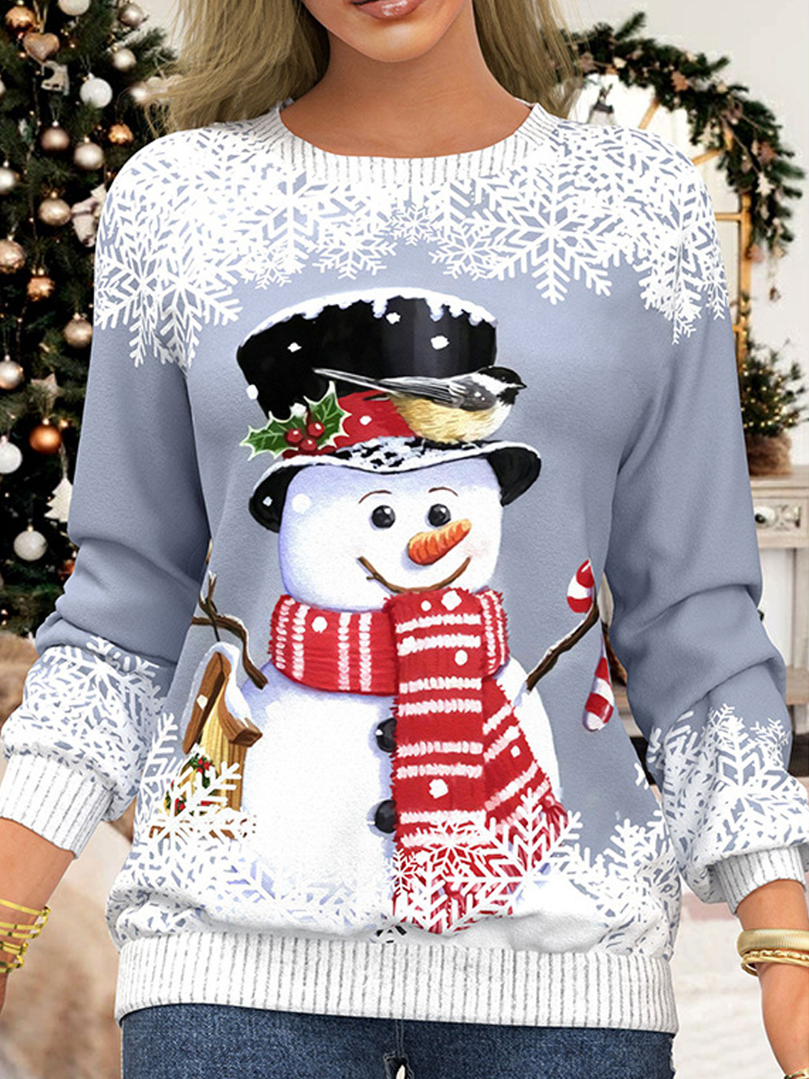 Casual Christmas Print Crew Neck Chic Long Sleeve Sweatshirt
