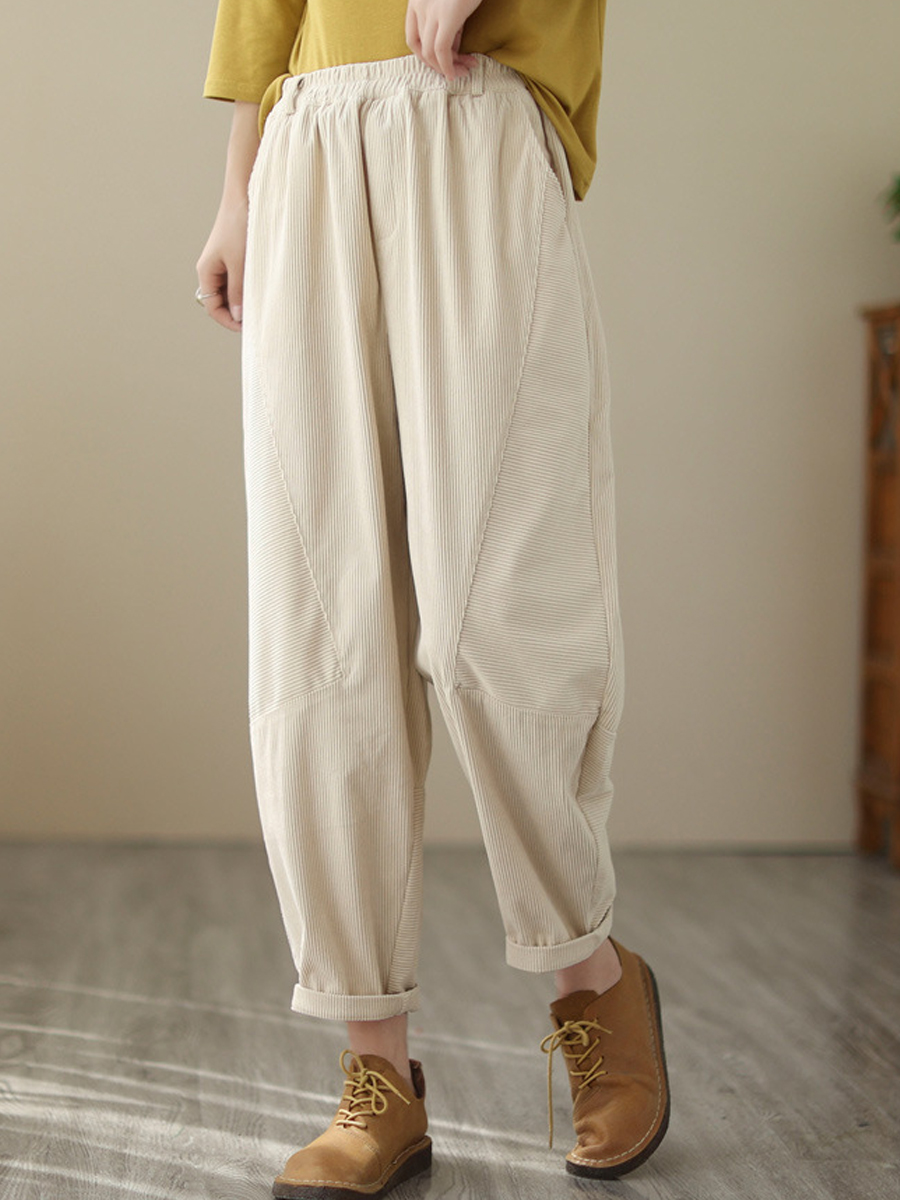 Casual Retro Solid Color Chic Plush Corduroy Thermal Pants
