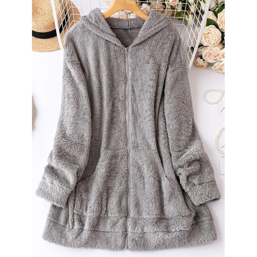 

Casual Solid Color Plush Thermal Long Sleeve Coat