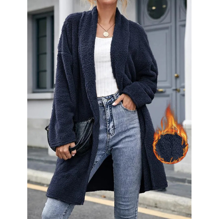 

Casual Solid Color Plush Thermal Long Sleeve Coat