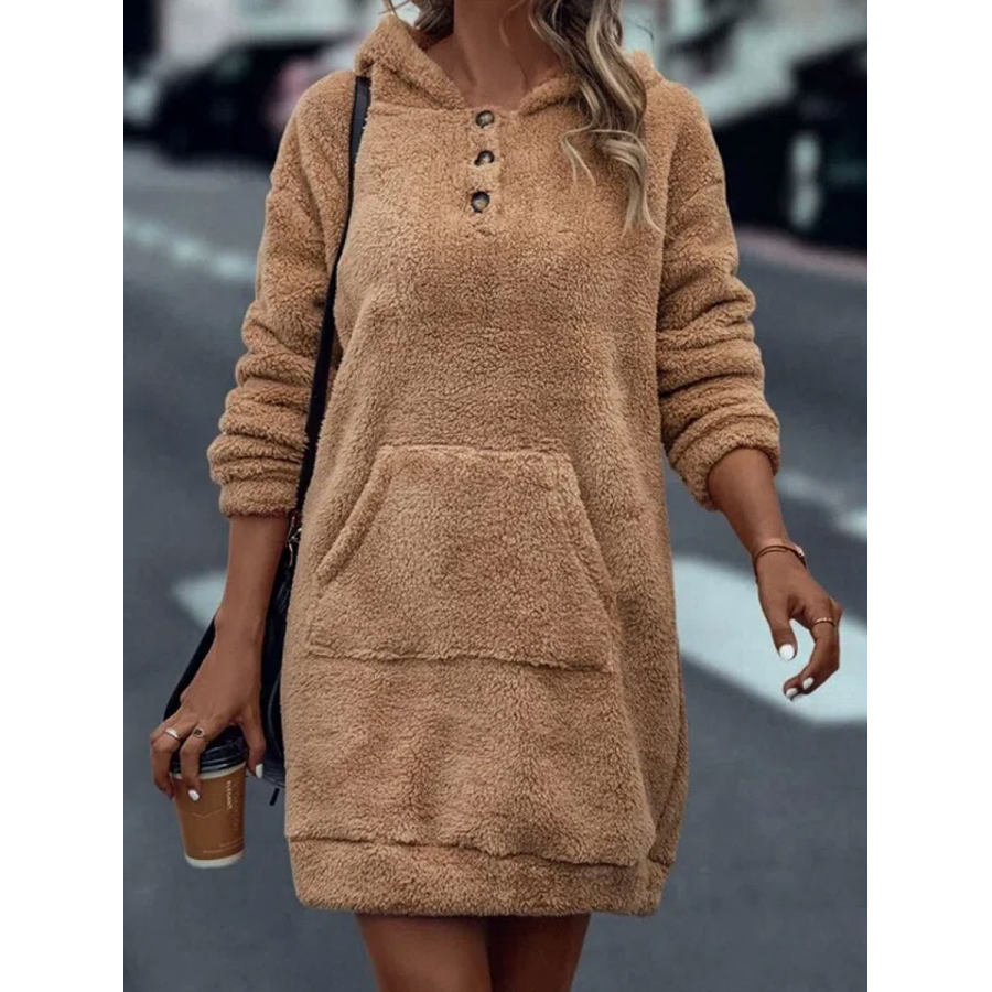 

Casual Loose Solid Color Sherpa Wool Long Sleeve Short Dress