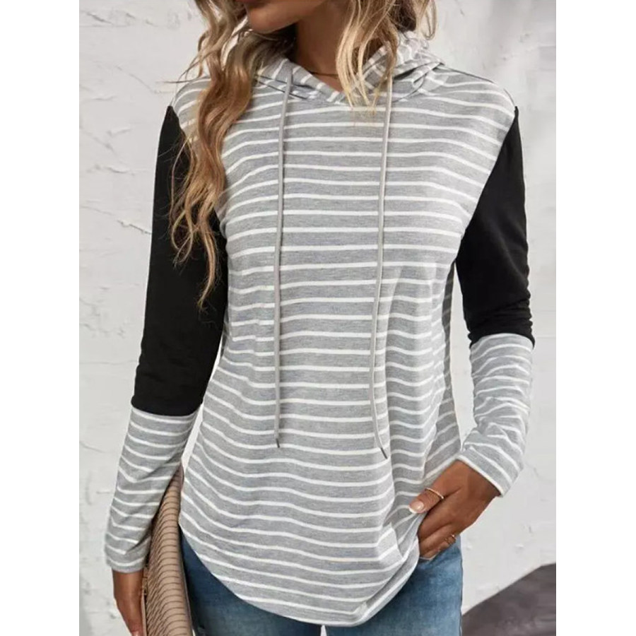 

Casual Striped Hooded Long-Sleeved T-Shirt