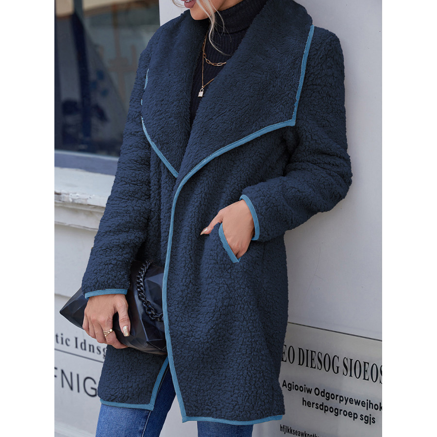 

Loose Casual Solid Color Lapel Collar Plush Warm Coat