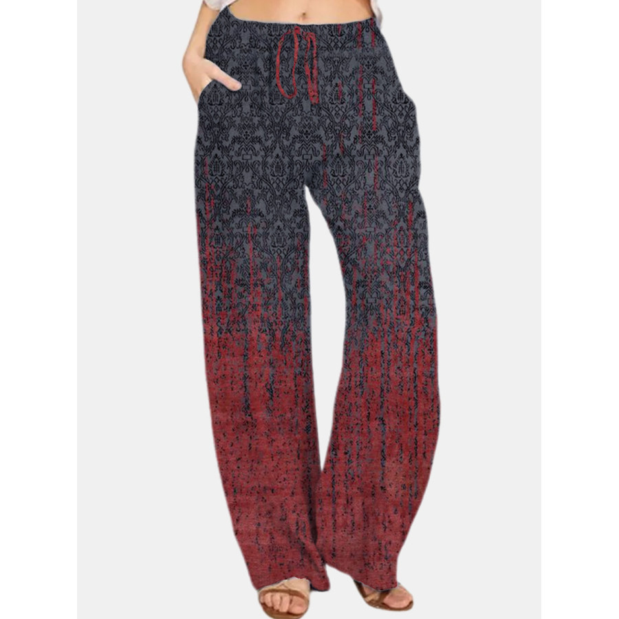 

Casual Vintage Print Lace-Up Elastic Waist Pants