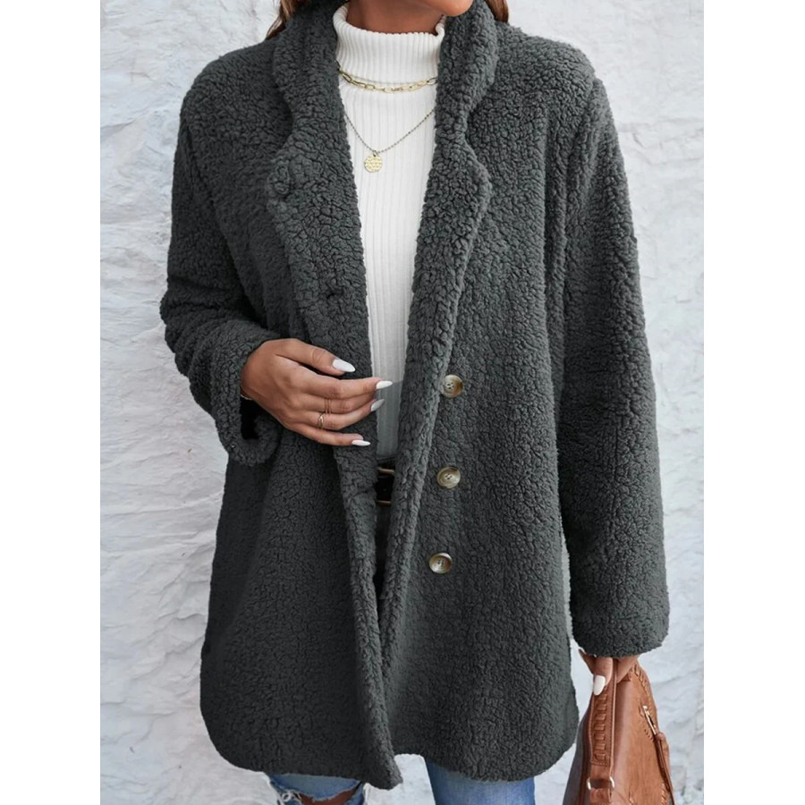 

Casual Solid Color Plush Lapel Long Sleeve Coat