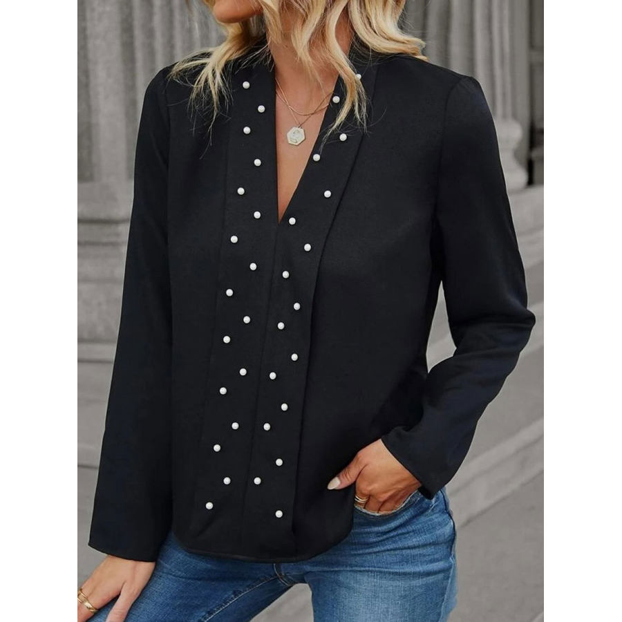 

V-neck Casual Loose Polka Dot Print Long-sleeved Blouse