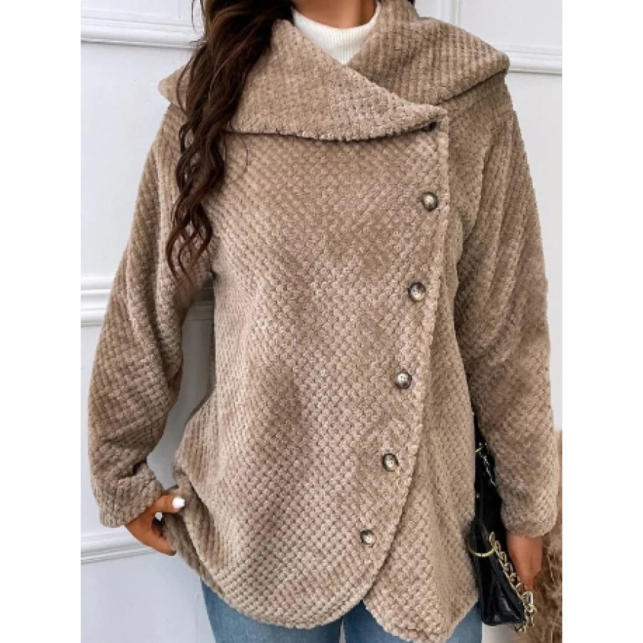

Casual Solid Color Plush Lapel Long Sleeve Coat
