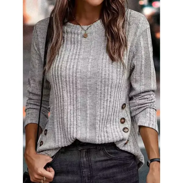 Round Neck Casual Loose Solid Color Long Sleeve T-shirt - Honeylop.chimpone.com 