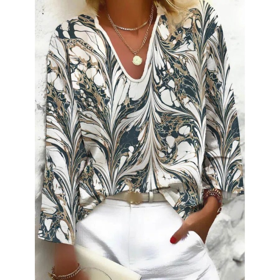 

V-neck Casual Loose Printed Long-sleeved Blouse