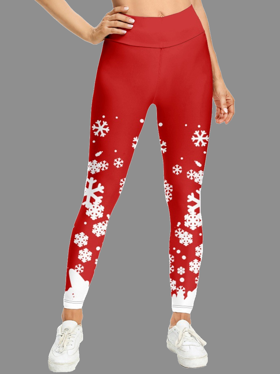 Casual Christmas Snowflake Print Chic Leggings