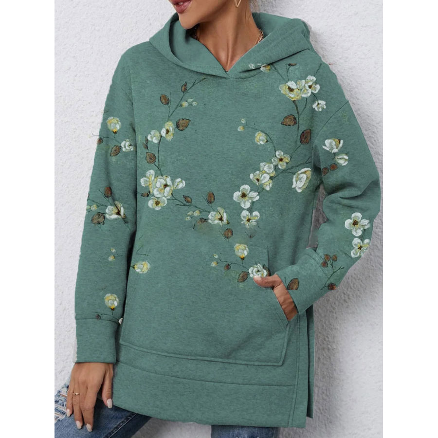 

Casual Loose Warm Floral Print Hoodie