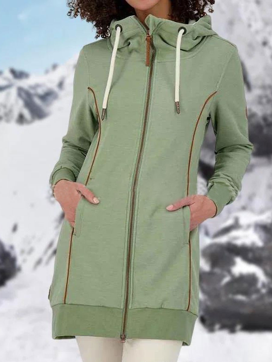 Casual Loose Warm Panel Zipper Hoodie