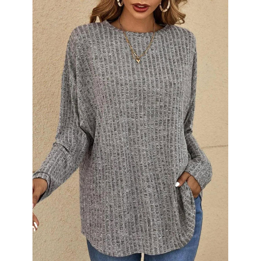 

Round Neck Casual Loose Solid Color Long Sleeve T-shirt