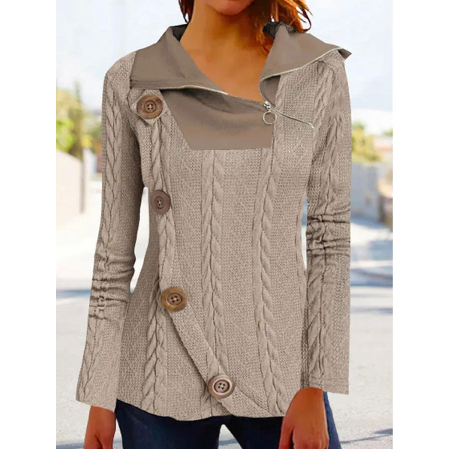 

Casual Loose Stitching Button Sweater Pullover