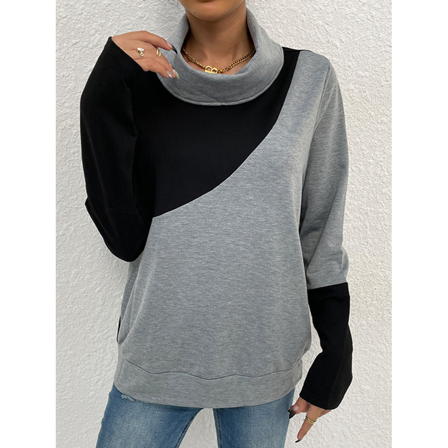 

Casual Color Block Half Turtleneck Long Sleeve T-Shirt
