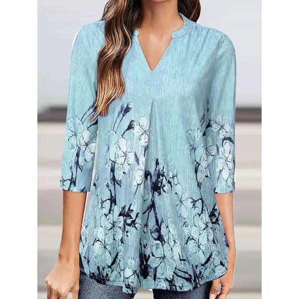 V-neck Casual Loose Floral Print Long Sleeve Blouse - Honeylop.chimpone.com 