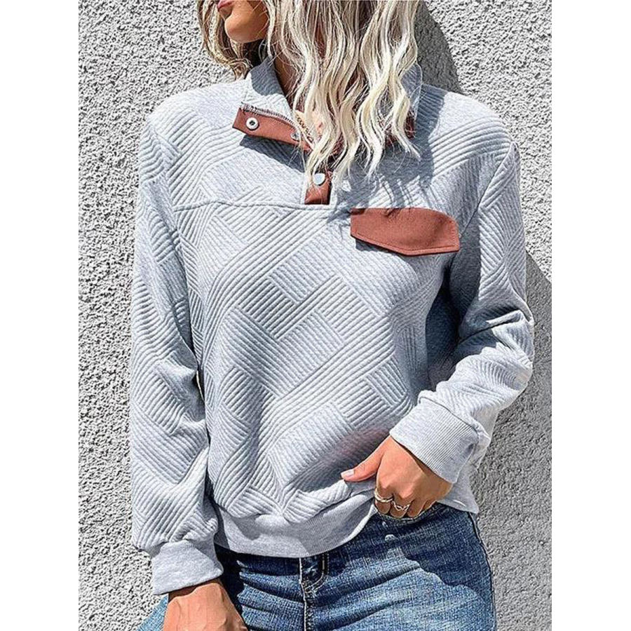 

Polo Collar Casual Loose Stitching Sweatshirt