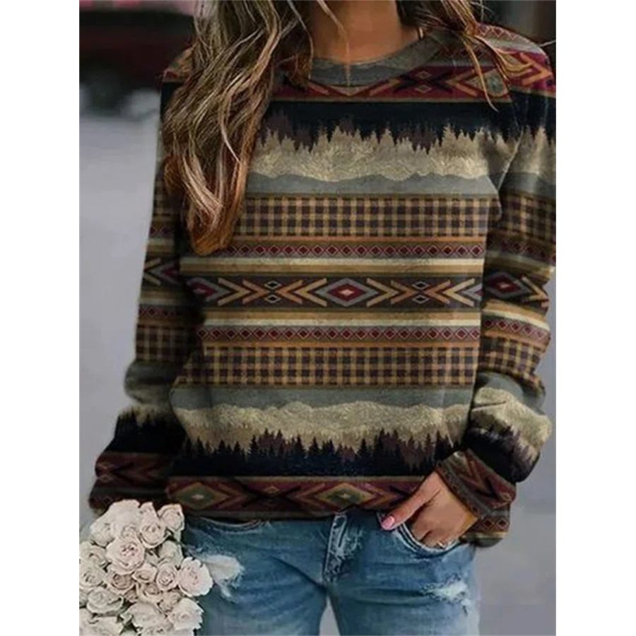 

Round Neck Casual Loose Vintage Print Sweatshirt