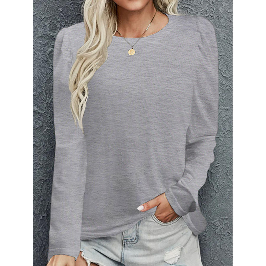 

Round Neck Casual Loose Solid Color Long Sleeve T-shirt
