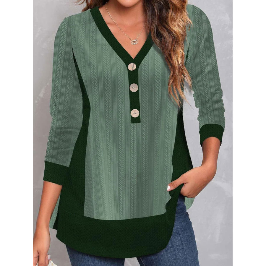 

V-neck Casual Loose Stitching Knitted Pullover