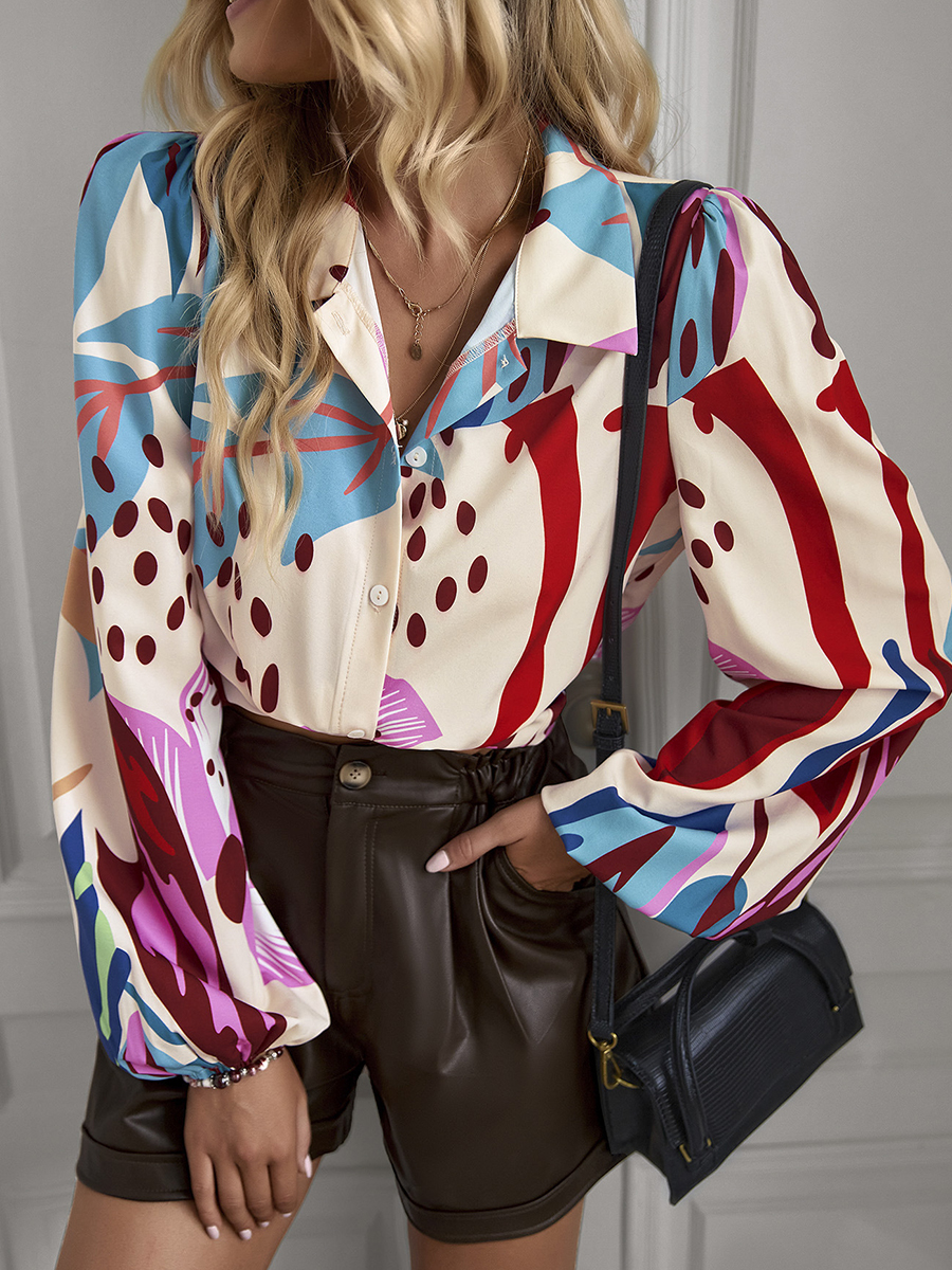 Women Fashion Printed Long Sleeves Blouses