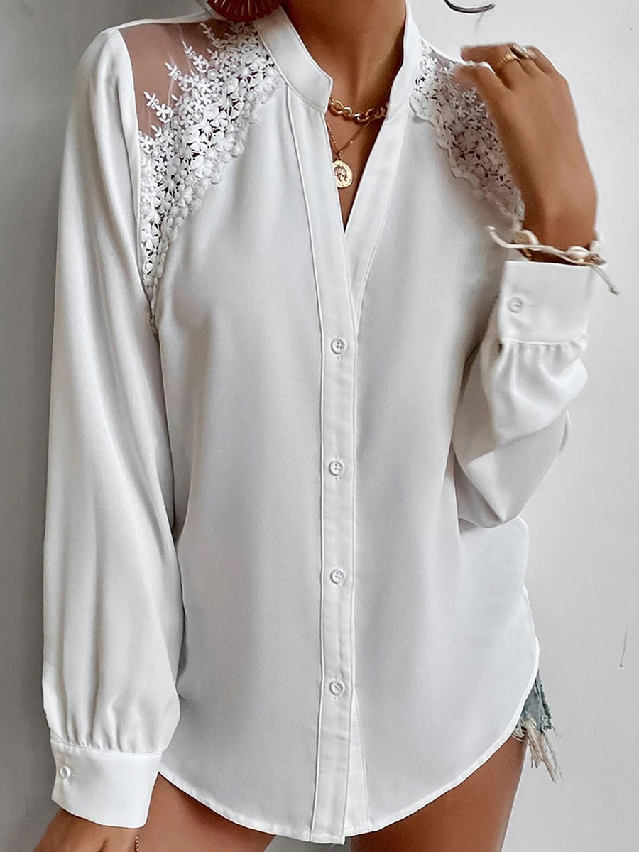 Casual Loose Lace Stitching Long sleeved Blouse