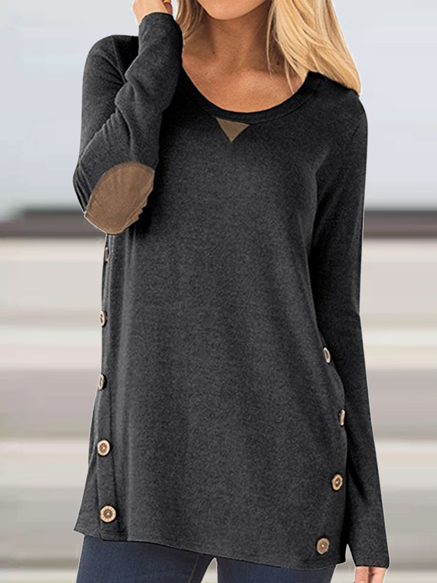 Round Neck Casual Loose Chic Stitching Long-sleeved T-shirt