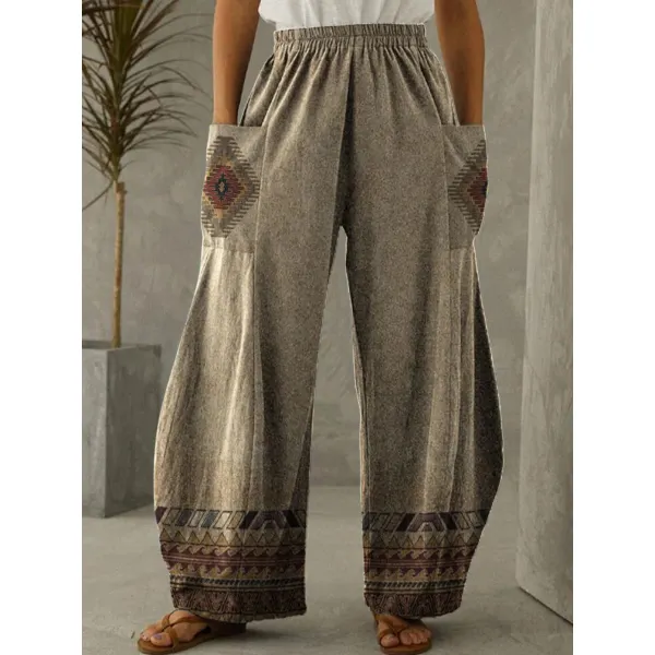 Elastic Waist Printed Pockets Wide Leg Women's Pants - Yiyistories.com 
