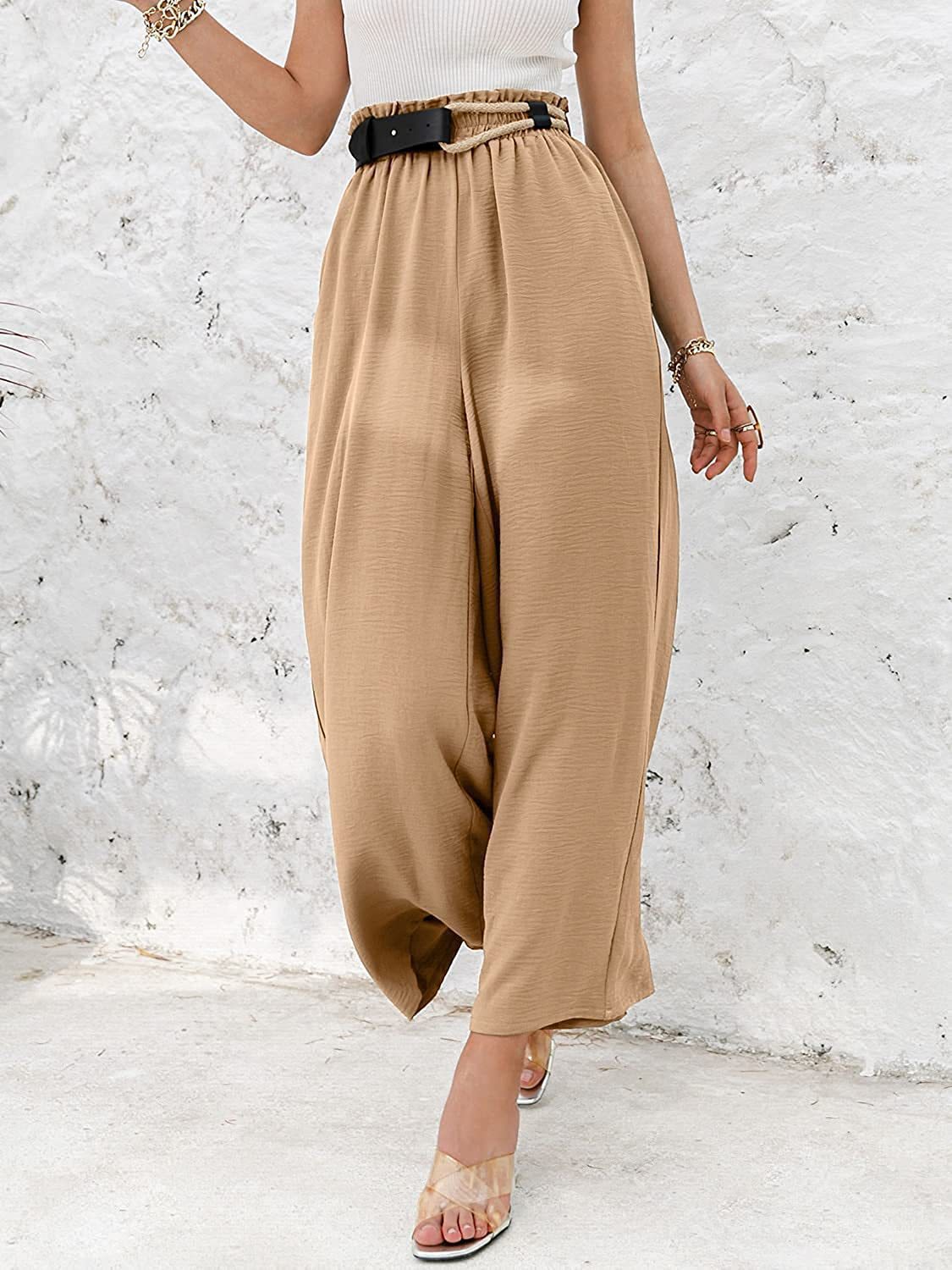 Women's Pure Color High waist Loose Casual Wide Leg Pants