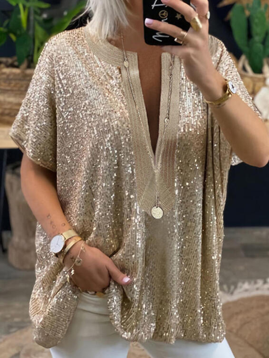 V Neck Short Sleeves Loose T shirt