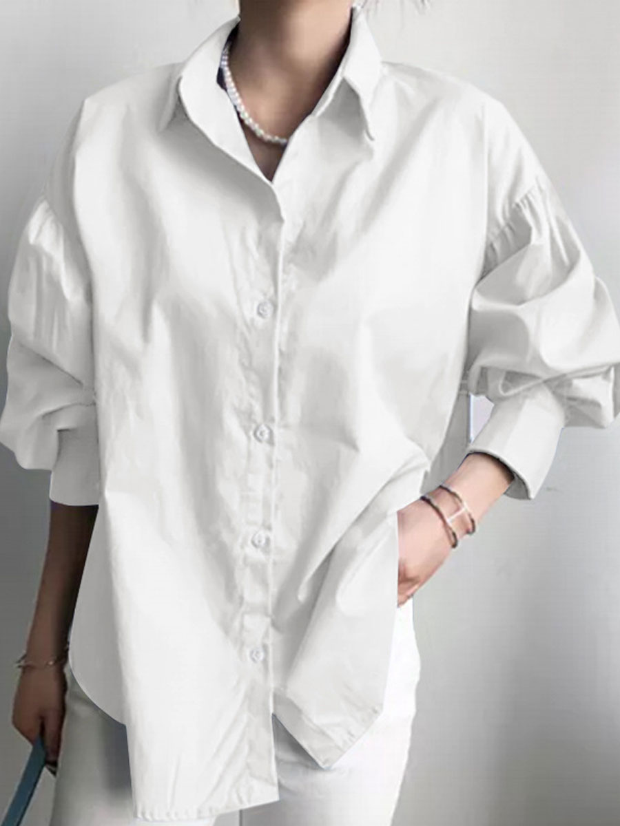 Casual Loose Solid Color Long sleeved Blouse