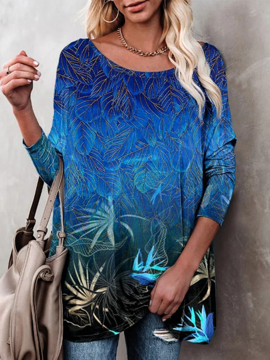 Round Neck Long Sleevs Printed Loose T shirt