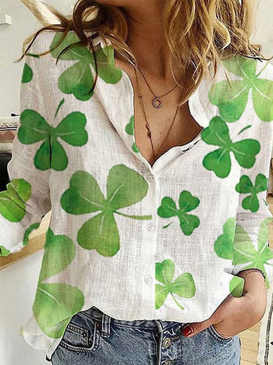Casual Loose Clover Print Chic Long Sleeve Blouse