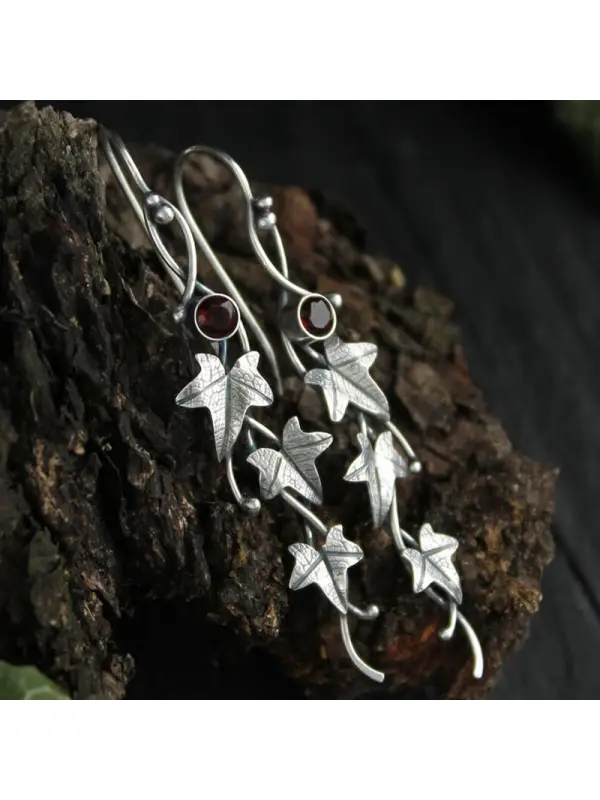Plant Leaf Vines Antique Silver Diamond Earrings - Realyiyi.com 