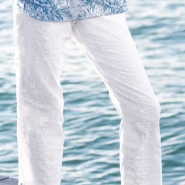 Women Solid White Linen-blend Pants - Blaroken.com 