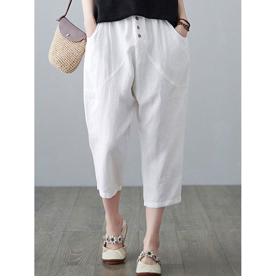 

Casual Loose Solid Color Elastic Waist Pants