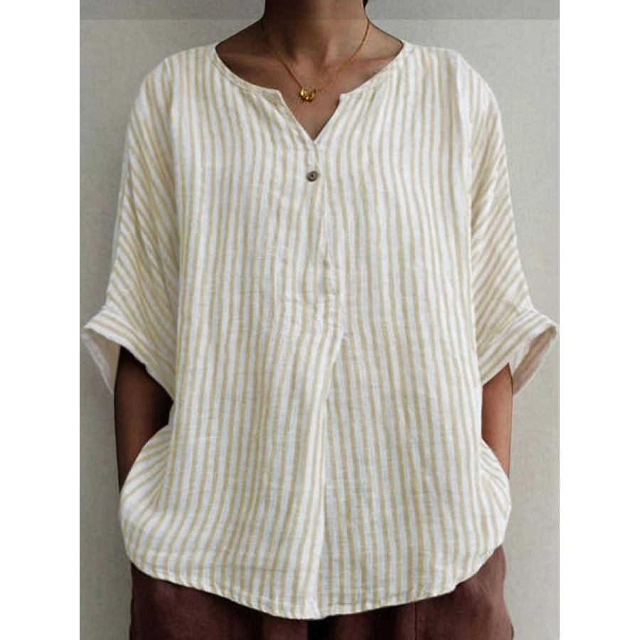 

Блузка с короткими рукавами и солнцезащитным кремом с принтом в полоску и V-образным вырезом
