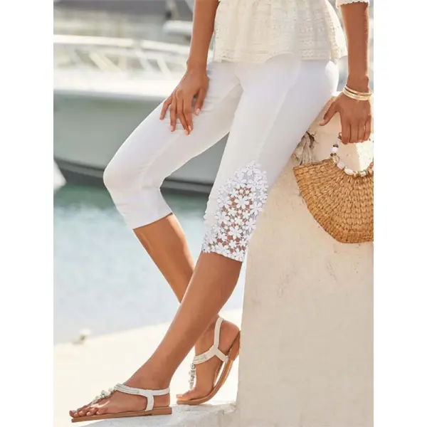 Casual Lace Panel Cropped Pants - Chrisitina.com 